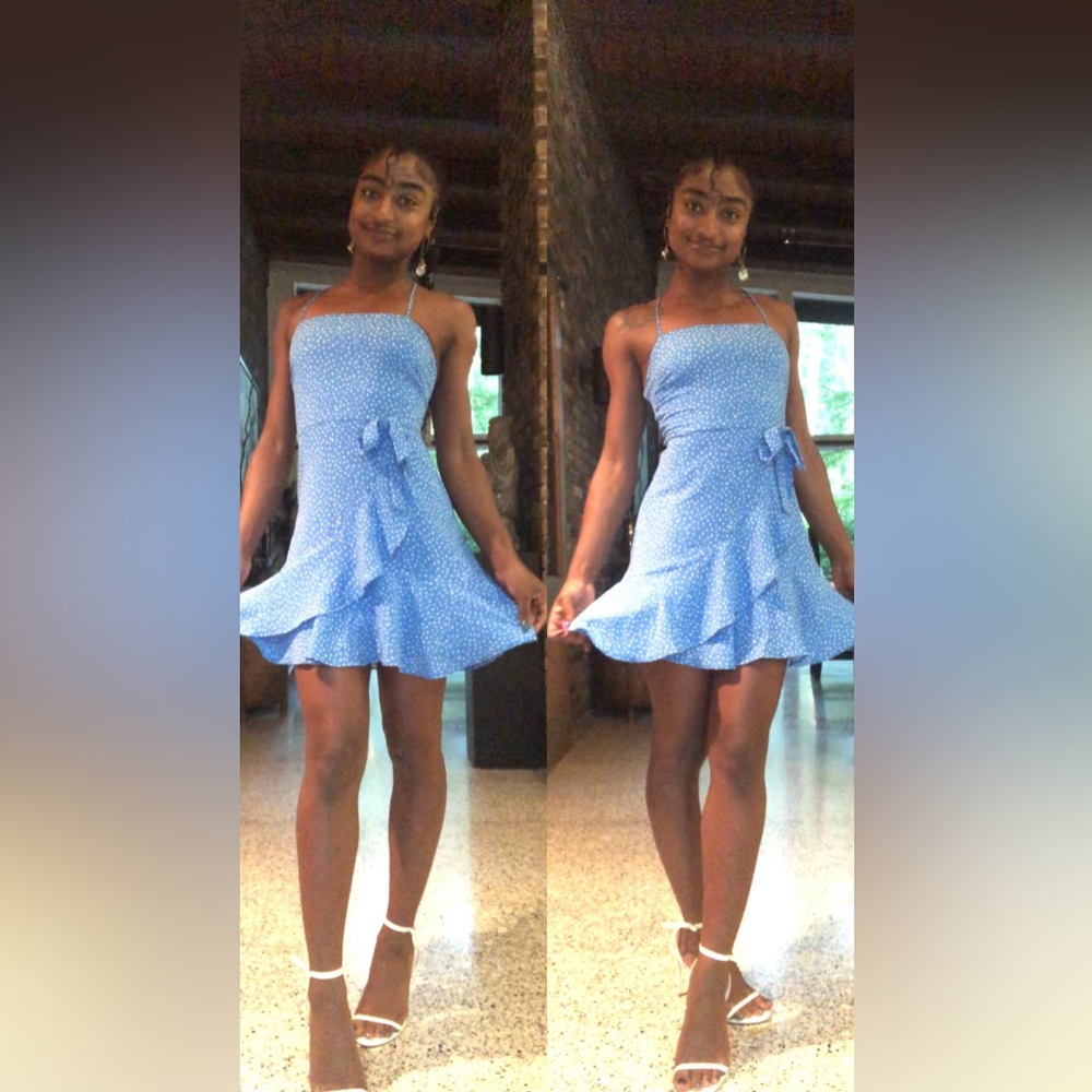 Blue Polka Dot Halter Dress